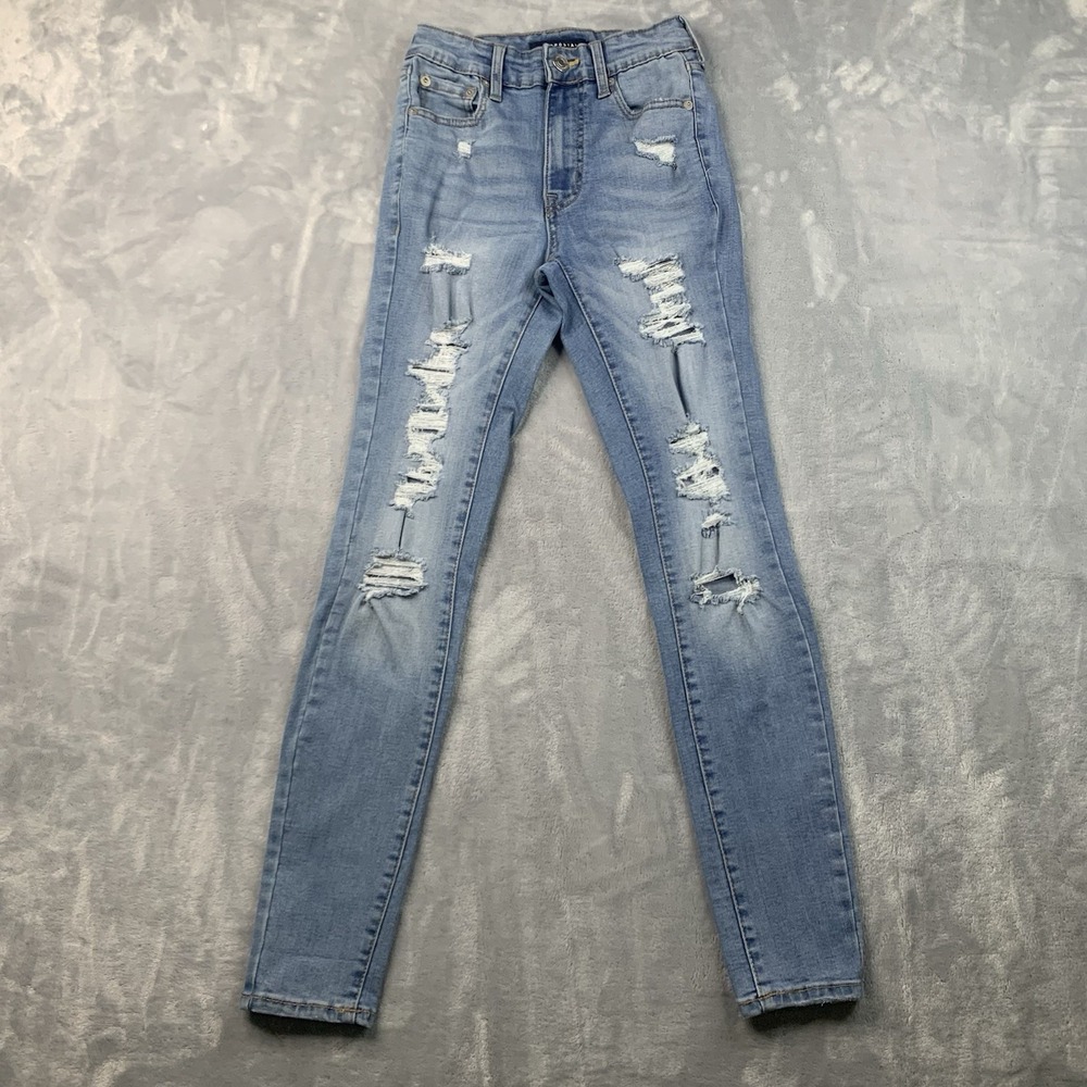 Aeropostale Super‎ High Rise Jegging Blue Jeans  Women's Size 0 Reg Distressed